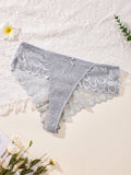 4 piezas tanga de mujer con contraste de encaje sexy, de cintura media, comoda, transpirable y suave, ropa interior femenina elegante con diseno floral
