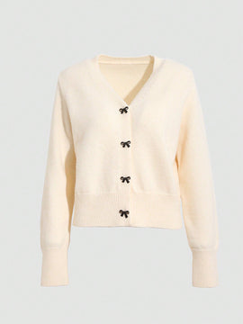 Dazy cardigan informal de mujer con decoracion de lazos, otono
