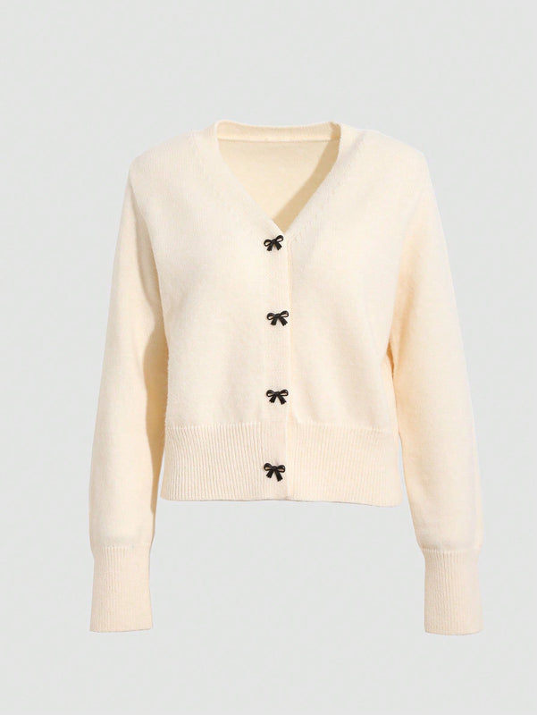 Dazy cardigan informal de mujer con decoracion de lazos, otono