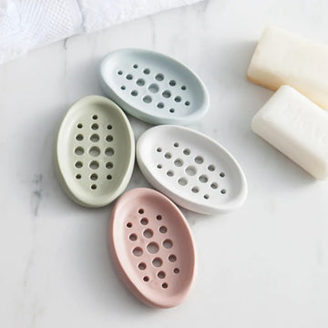 Jabonera Ovalada de Silicona con Drenaje - Auto-Drenante, Soporte Multifuncional para Jabón de Baño y Estante de Almacenamiento