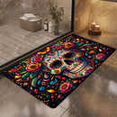 1 pieza de alfombrilla de puerta con diseño de calavera de azúcar - Diseño vibrante del Día de Muertos, antideslizante y lavable en máquina, alfombrilla de suelo de franela cómoda para entrada, cocina, sala de estar, dormitorio, lavandería, decoración de