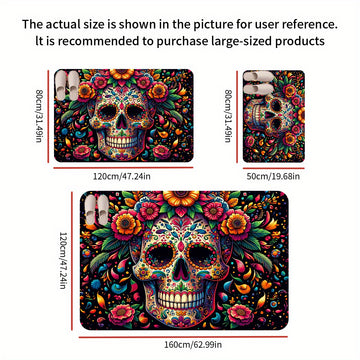 1 pieza de alfombrilla de puerta con diseño de calavera de azúcar - Diseño vibrante del Día de Muertos, antideslizante y lavable en máquina, alfombrilla de suelo de franela cómoda para entrada, cocina, sala de estar, dormitorio, lavandería, decoración de