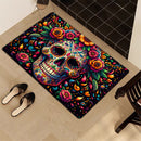 1 pieza de alfombrilla de puerta con diseño de calavera de azúcar - Diseño vibrante del Día de Muertos, antideslizante y lavable en máquina, alfombrilla de suelo de franela cómoda para entrada, cocina, sala de estar, dormitorio, lavandería, decoración de