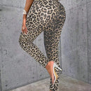 Pantalones de yoga elasticos de ajuste cenido con estampado de leopardo de moda casual para mujeres