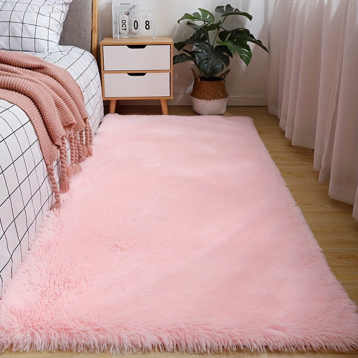 1pc Alfombra Esponjosa Rosa Claro de Lujo - Suave, Alfombra de Poliéster Peluche con Base Antideslizante, Lavable a Máquina para Elegancia de Dormitorio y Sala de Estar, Alfombras para Dormitorio