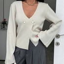 Cardigan de mujer de unicolor con cuello en v, botones delanteros y hombros caidos