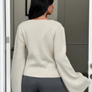Cardigan de mujer de unicolor con cuello en v, botones delanteros y hombros caidos