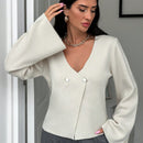 Cardigan de mujer de unicolor, con cuello en v, abotonadura delante y hombros caidos
