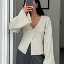 Cardigan de mujer de unicolor con cuello en v, botones delanteros y hombros caidos