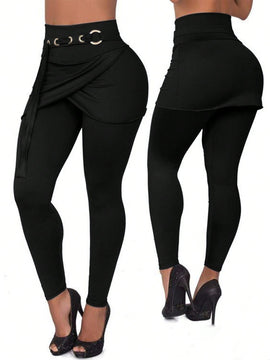 Lady pantalones casuales ajustados de unicolor 2 en 1 para mujer