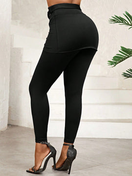 Lady pantalones casuales ajustados de unicolor 2 en 1 para mujer
