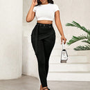 Lady pantalones casuales ajustados de unicolor 2 en 1 para mujer