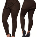 Lady pantalones casuales ajustados de unicolor 2 en 1 para mujer