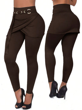 Lady pantalones casuales ajustados de unicolor 2 en 1 para mujer