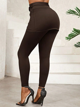Lady pantalones casuales ajustados de unicolor 2 en 1 para mujer