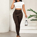 Lady pantalones casuales ajustados de unicolor 2 en 1 para mujer