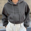 Dazy sudadera con capucha corta de unicolor informal para mujer, de manga larga, para otono/invierno