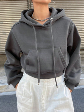 Dazy sudadera con capucha corta de unicolor informal para mujer, de manga larga, para otono/invierno