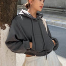 Dazy sudadera con capucha corta de unicolor informal para mujer, de manga larga, para otono/invierno
