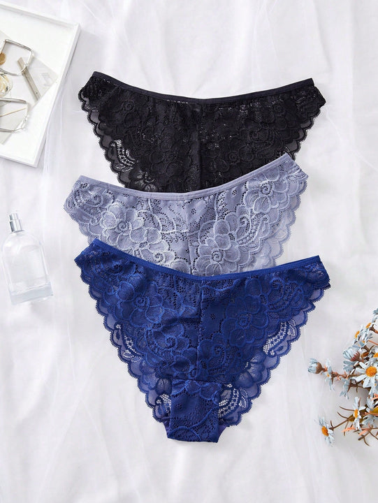 Set de 3 bragas minimalistas y romanticas de encaje para mujer