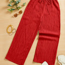 Essnce pantalones casuales de pernera ancha de 7/8 con textura y cintura anudada de unicolor para mujer