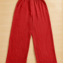 Essnce pantalones casuales de pernera ancha de 7/8 con textura y cintura anudada de unicolor para mujer