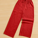 Essnce pantalones casuales de pernera ancha de 7/8 con textura y cintura anudada de unicolor para mujer