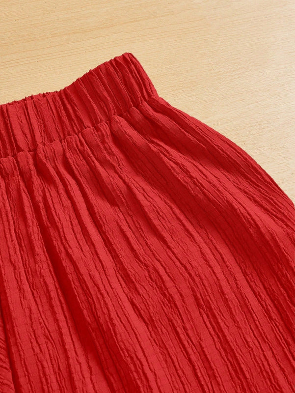 Essnce pantalones casuales de pernera ancha de 7/8 con textura y cintura anudada de unicolor para mujer