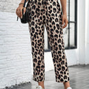 Lune pantalones elegantes de talle alto y largo con estampado de leopardo vintage, de uso casual y para la oficina, con tobillo entallado
