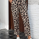 Lune pantalones elegantes de talle alto y largo con estampado de leopardo vintage, de uso casual y para la oficina, con tobillo entallado
