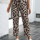 Lune pantalones elegantes de talle alto y largo con estampado de leopardo vintage, de uso casual y para la oficina, con tobillo entallado