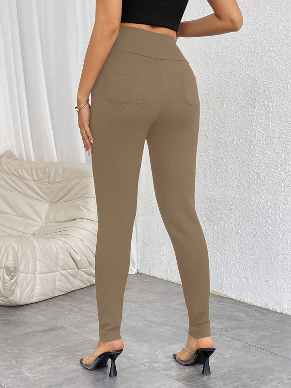 Prive pantalones pitillo de cintura alta con botones y cremallera