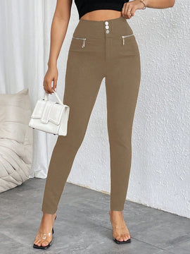 Prive pantalones pitillo de cintura alta con botones y cremallera