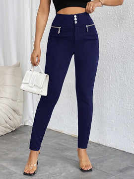 Prive pantalones pitillo de cintura alta con botones y cremallera