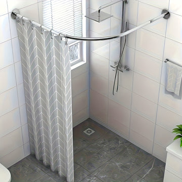 Conjunto de Barra para Cortina de Ducha Ajustable y Curva de 1 pieza, Barra para Cortina de Ducha Retráctil sin Agujeros de Acero Inoxidable, Fuerte y Duradera, Elegante, Fácil Instalación, Adecuada para Decoración de Baño, Suministros para el Hogar, Bar