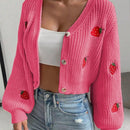 Moosta cardigan holgado de mujer con mangas farol, hombros caidos y bordado de fresa de estilo casual