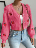Moosta cardigan holgado de mujer con mangas farol, hombros caidos y bordado de fresa de estilo casual