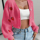 Moosta cardigan holgado de mujer con mangas farol, hombros caidos y bordado de fresa de estilo casual