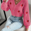 Moosta cardigan holgado de mujer con mangas farol, hombros caidos y bordado de fresa de estilo casual