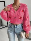 Moosta cardigan holgado de mujer con mangas farol, hombros caidos y bordado de fresa de estilo casual
