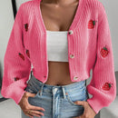 Moosta cardigan holgado de mujer con mangas farol, hombros caidos y bordado de fresa de estilo casual