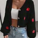 Moosta cardigan holgado de mujer con mangas farol, hombros caidos y bordado de fresa de estilo casual