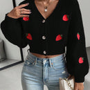 Moosta cardigan holgado de mujer con mangas farol, hombros caidos y bordado de fresa de estilo casual