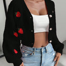 Moosta cardigan holgado de mujer con mangas farol, hombros caidos y bordado de fresa de estilo casual