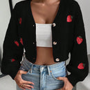 Moosta cardigan holgado de mujer con mangas farol, hombros caidos y bordado de fresa de estilo casual