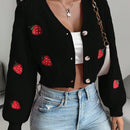 Moosta cardigan holgado de mujer con mangas farol, hombros caidos y bordado de fresa de estilo casual