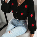 Moosta cardigan holgado de mujer con mangas farol, hombros caidos y bordado de fresa de estilo casual