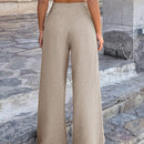 Pantalones anchos de lino solido para mujer