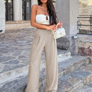Pantalones casuales anchos de pierna ancha con cintura alta y pliegues para mujeres