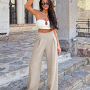 Pantalones casuales anchos de pierna ancha con cintura alta y pliegues para mujeres